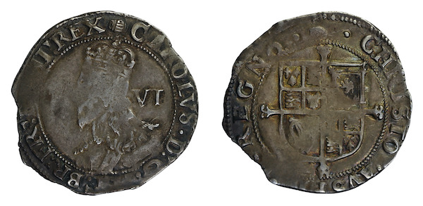 English sixpence 1636 to 1638 London