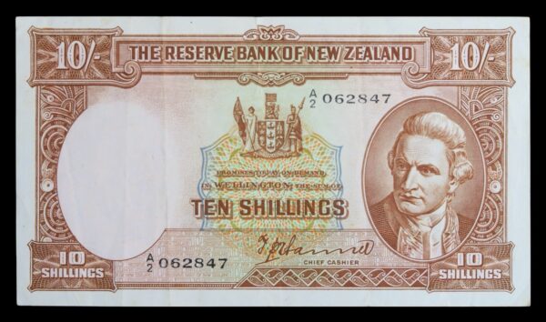 New zealand ten shillings banknote 1955