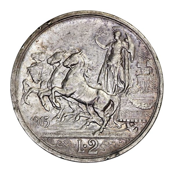 Italian quadriga classical design silver two lire 1915