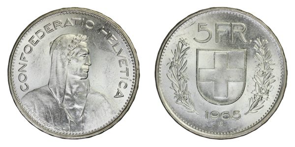 Switzerland five francs 1965b