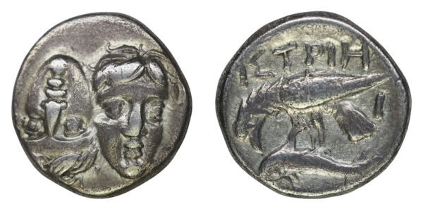 Ancient greek double head silver coin