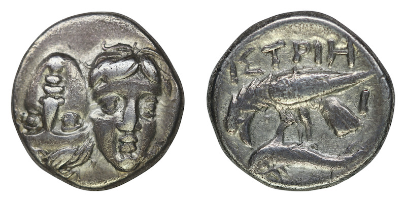 Ancient greek double head silver coin