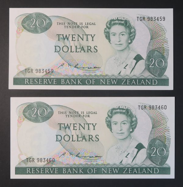 New zealand 20 dollars notes 1985 to 1989