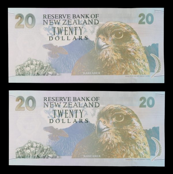 New zealand paper blue back 20 dollar banknotes