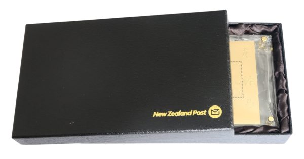 Pure gold miniature stamp sheet from New Zealand