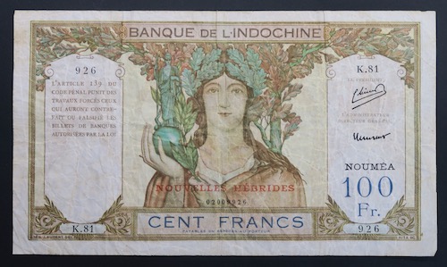 New caledonia 100 frances 1953