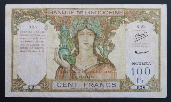 Banque de l indochine 100 francs noumea 1953