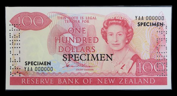 New zealand one hundred dollars specimen banknote