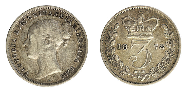 Queen victoria 1878 threepence