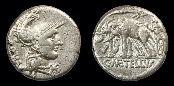 Roman republican biga of elephants coin