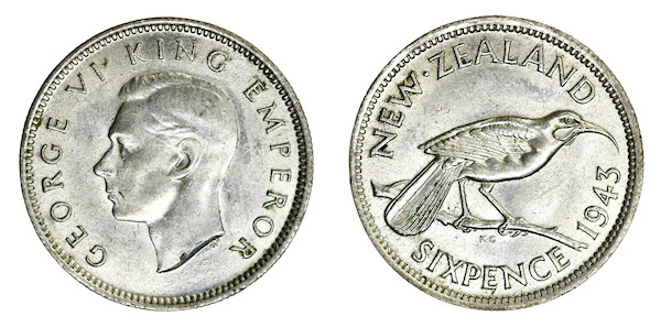 New zealand 1943 sixpence