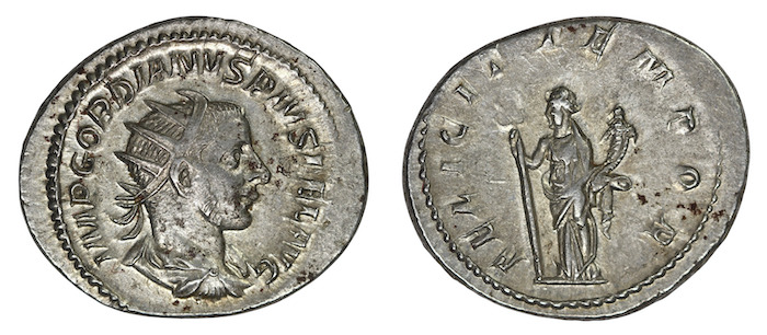 Roman emperor gordian the third silver coin