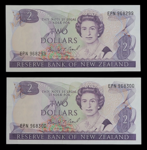 New zealand queen elizabeth two dollar notes