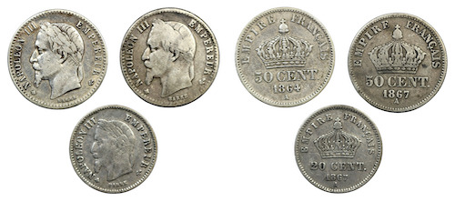 French silver coins of napolean the third