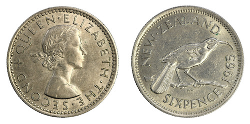 New zealand broken back sixpence 1965