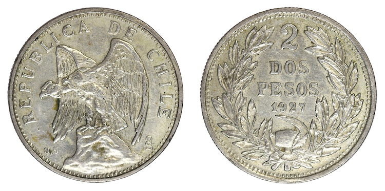 Chile two pesos 1927