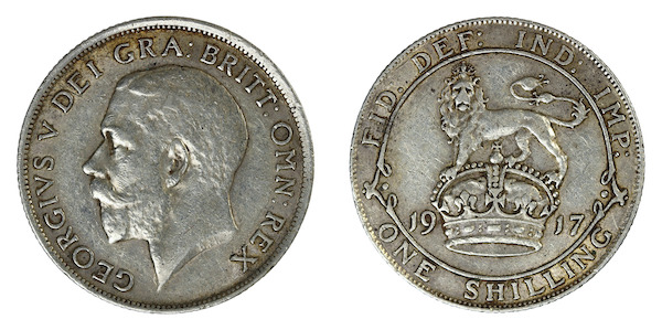 1917 british shilling vf grade