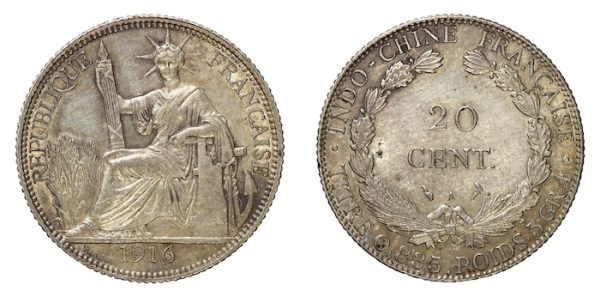 French indochina 20 centimes 1916