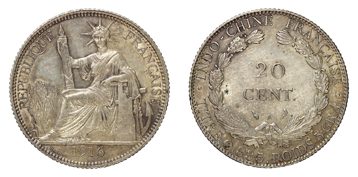 French indochina 20 centimes 1916