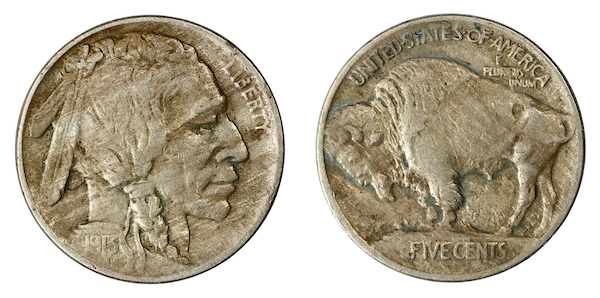 Buffalo nickle 1913 First issue on raised ground