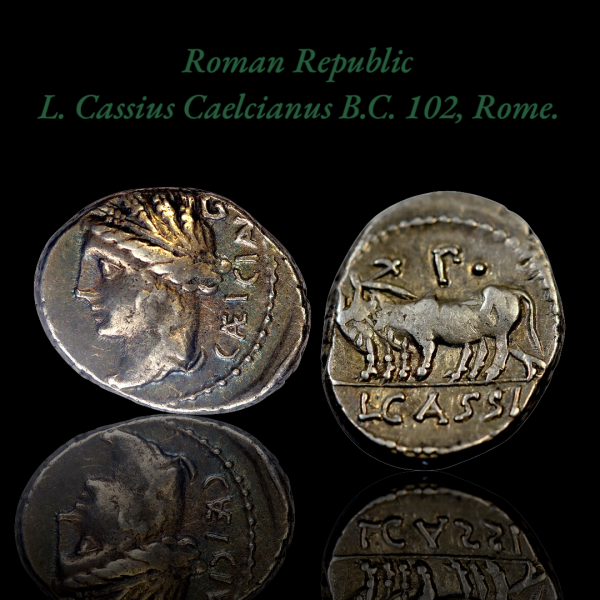 Roman republic silver denarius l cassius from ancient rome bc 102