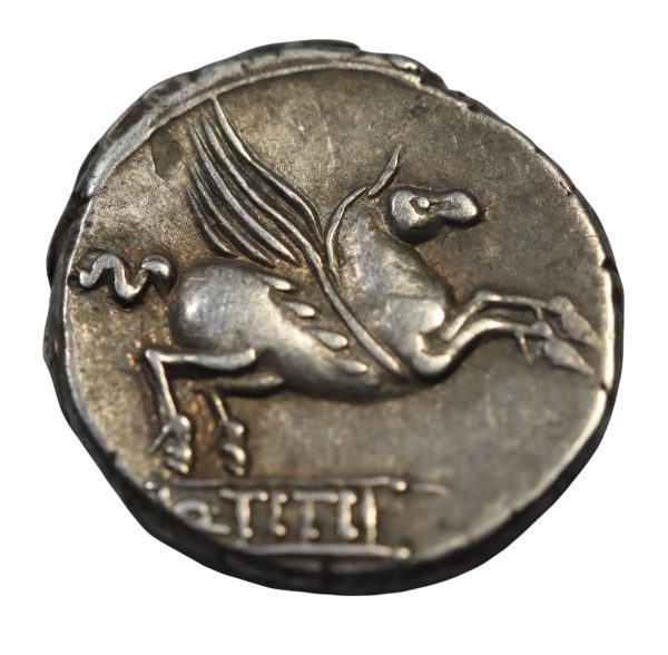 Q titius denarius from ancient rome struck in 90 bc