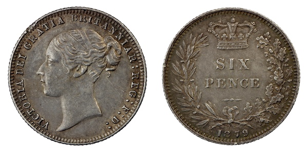 Excellent grade victoria sixpence 1879