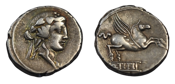 Q titius silver denarius 90 bc rome