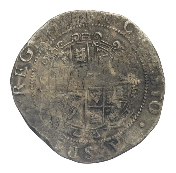 King Charles hammered halfcrown with garnished shield