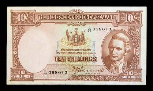 Captain cook ten shilling note 1952