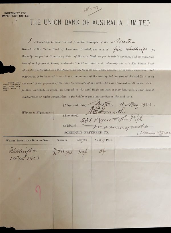 The union bank of australia promissory note