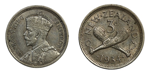 New zealand 1934 threepence