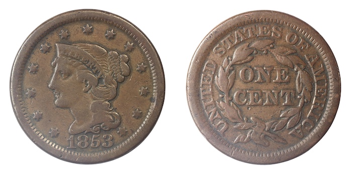 1853 braided hair cent