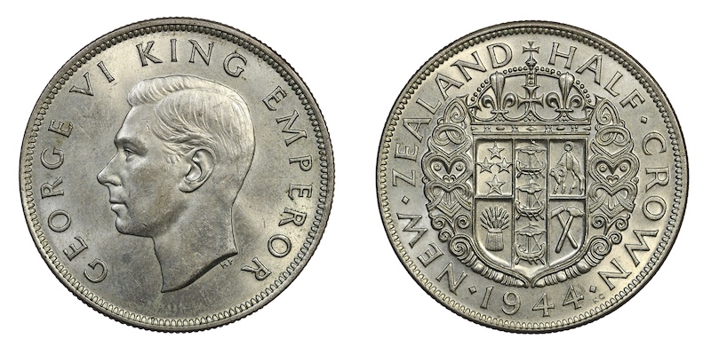 New zealand key date 1944 halfcrown