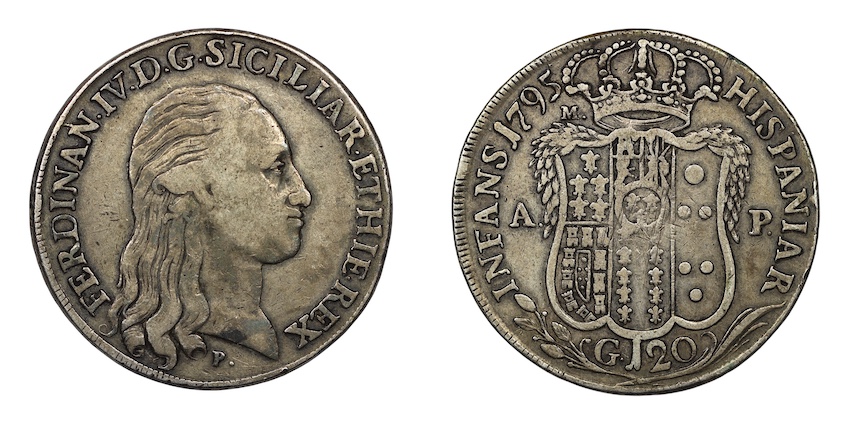 1853年イタリアNaples &Sicily 120G銀貨フェルディナンド2世 Piastra da 120 Grana - Ferdinando II (4th portrait) - Kingdom of