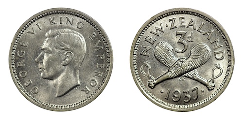 1937 Threepence New Zealand