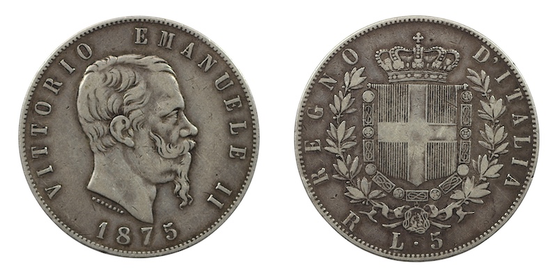 Italy five lirev 1875