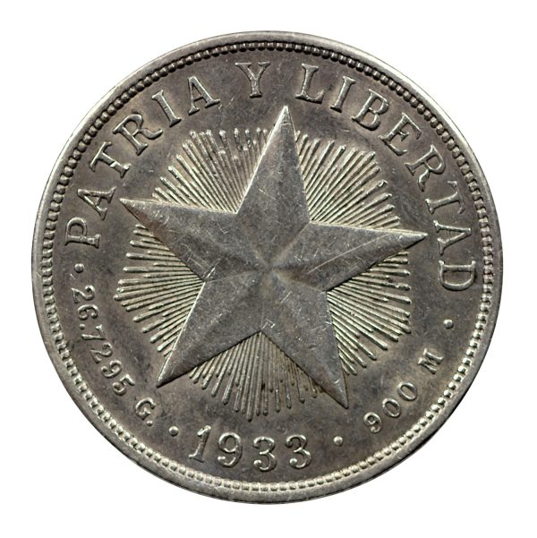 Cuba large silver pesos 1933 coin