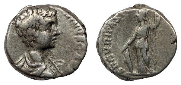 Roman emperor caracalla silver denarius minerva reverse