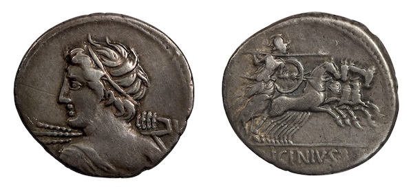 L licinius denarius with minerva reverse 84 bc