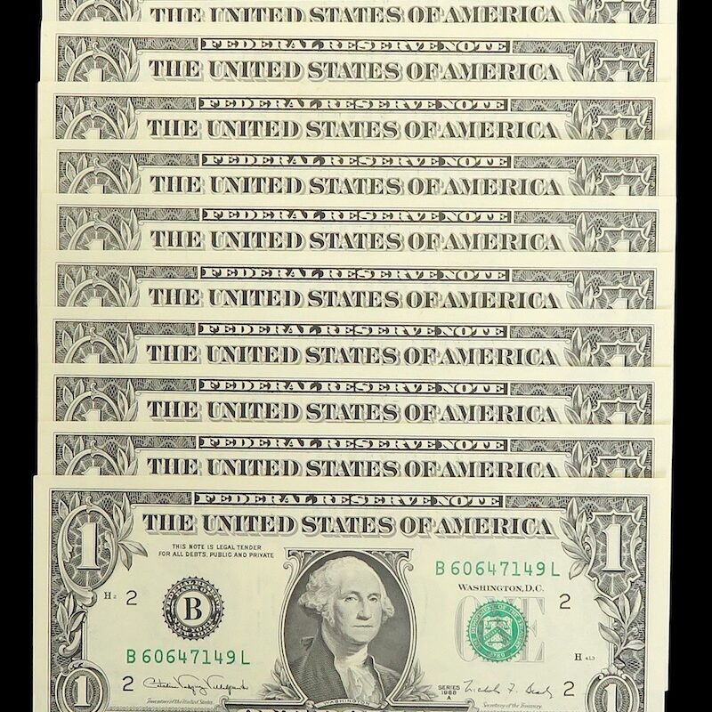 United states ten consecutive dollar notes 1988