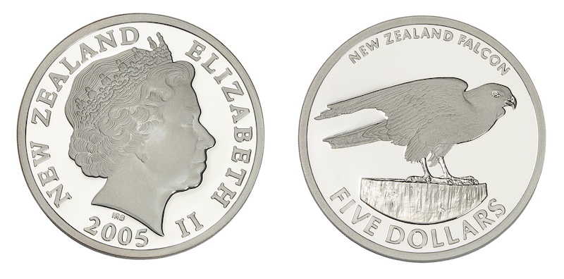Silver proof falcon coin New Zealand