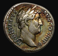 Emperor Hadrian silver denarius attractive toned coin