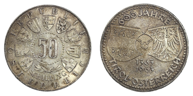 Austria fifty schillings 1963