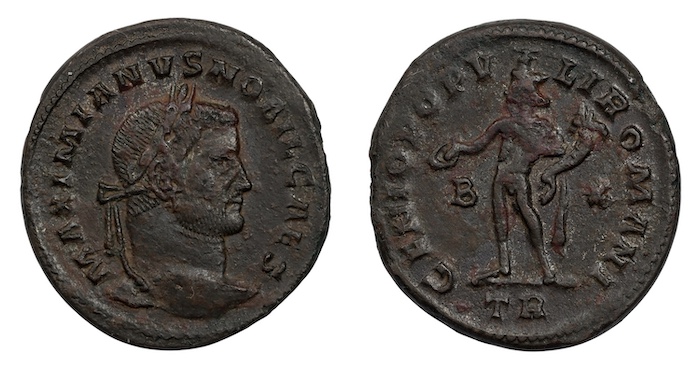 Galerius follis bronze coin struck at trier mint