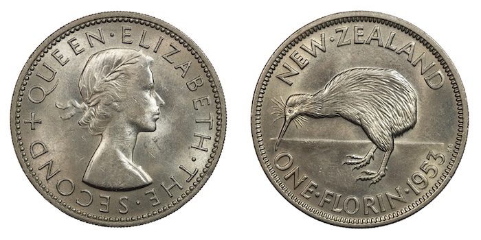 New zealand 1953 florin