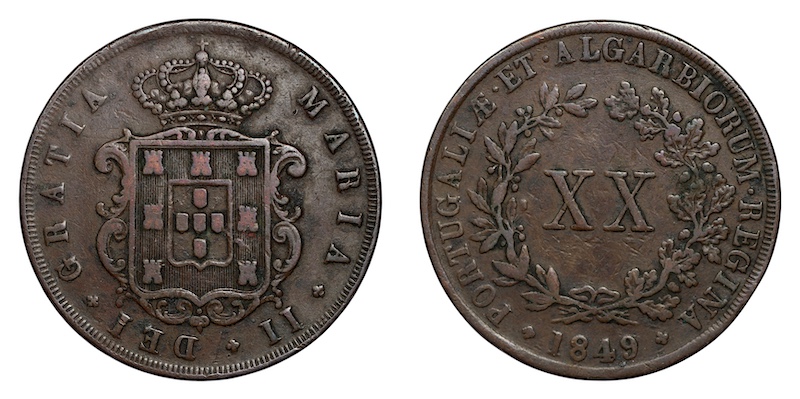 Portugal 20 reis 1849