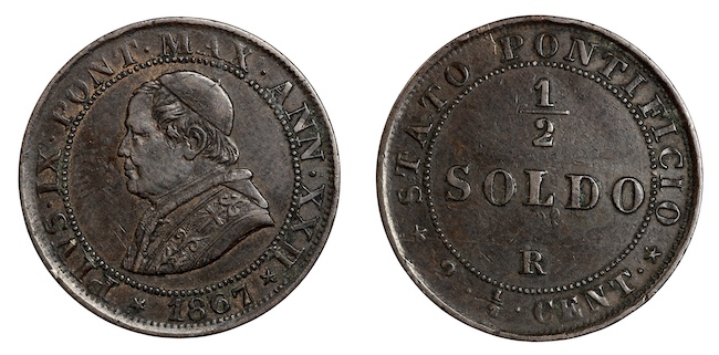 Papal States half soldi 1867