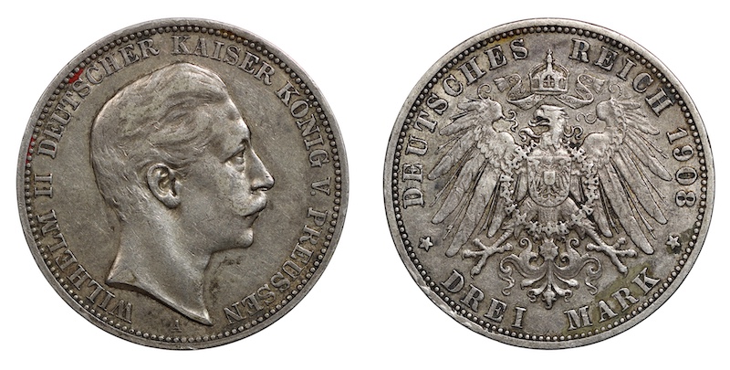 Wilhelm the second prussian three marks 1908