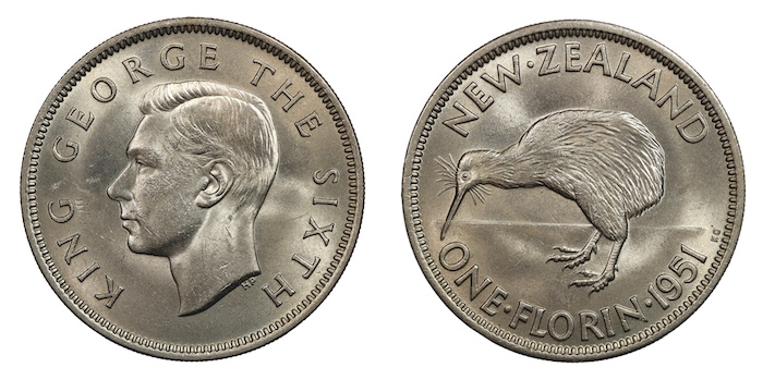 New zealand florin 1951 uncirculated